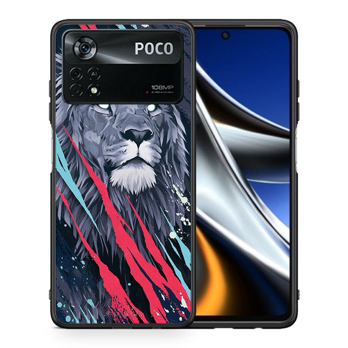 Θήκη Xiaomi Poco X4 Pro 5G Lion Designer PopArt από τη Smartfits με σχέδιο στο πίσω μέρος και μαύρο περίβλημα | Xiaomi Poco X4 Pro 5G Lion Designer PopArt case with colorful back and black bezels