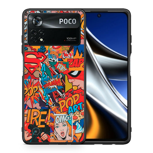 Θήκη Xiaomi Poco X4 Pro 5G PopArt OMG από τη Smartfits με σχέδιο στο πίσω μέρος και μαύρο περίβλημα | Xiaomi Poco X4 Pro 5G PopArt OMG case with colorful back and black bezels
