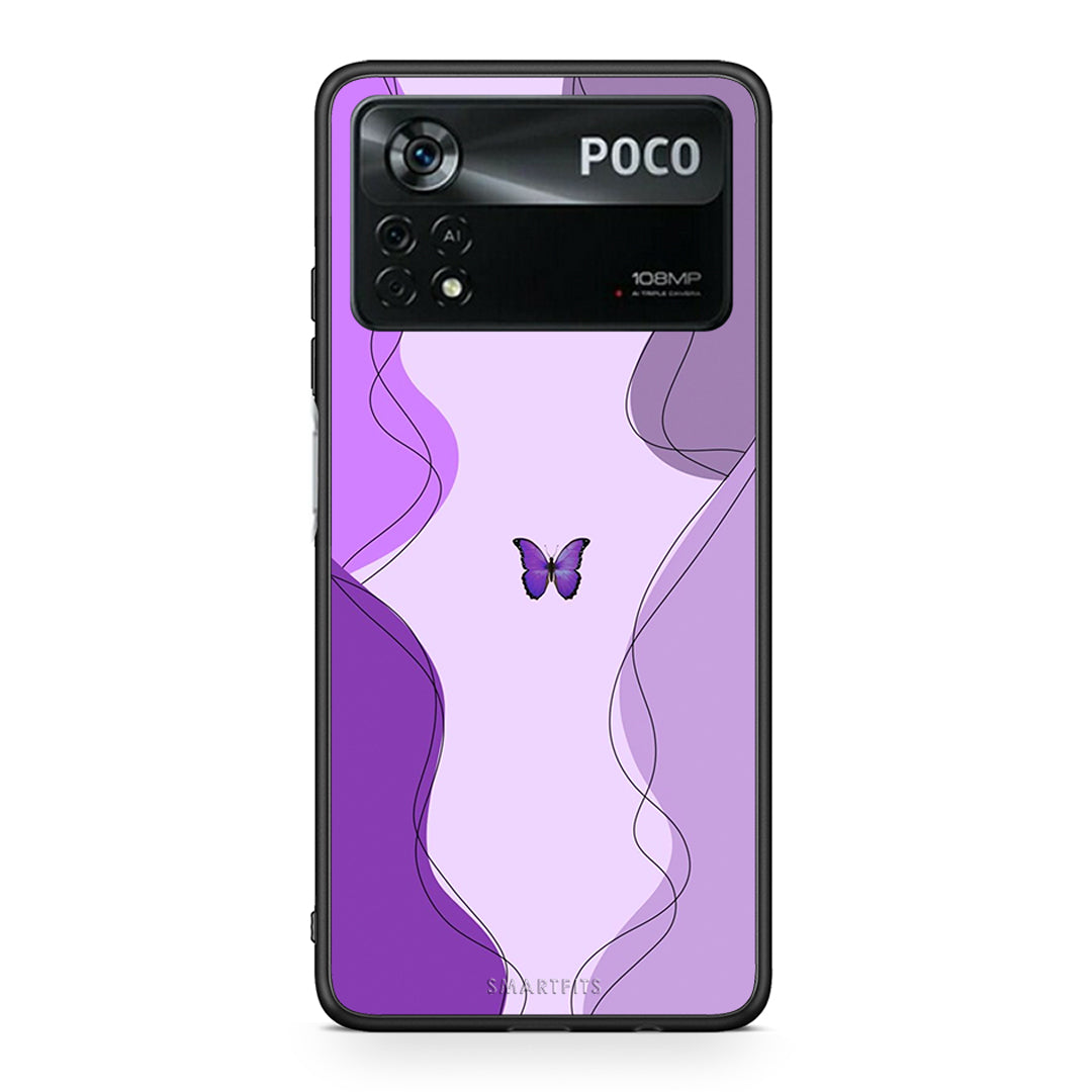 Xiaomi Poco X4 Pro 5G Purple Mariposa Θήκη Αγίου Βαλεντίνου από τη Smartfits με σχέδιο στο πίσω μέρος και μαύρο περίβλημα | Smartphone case with colorful back and black bezels by Smartfits
