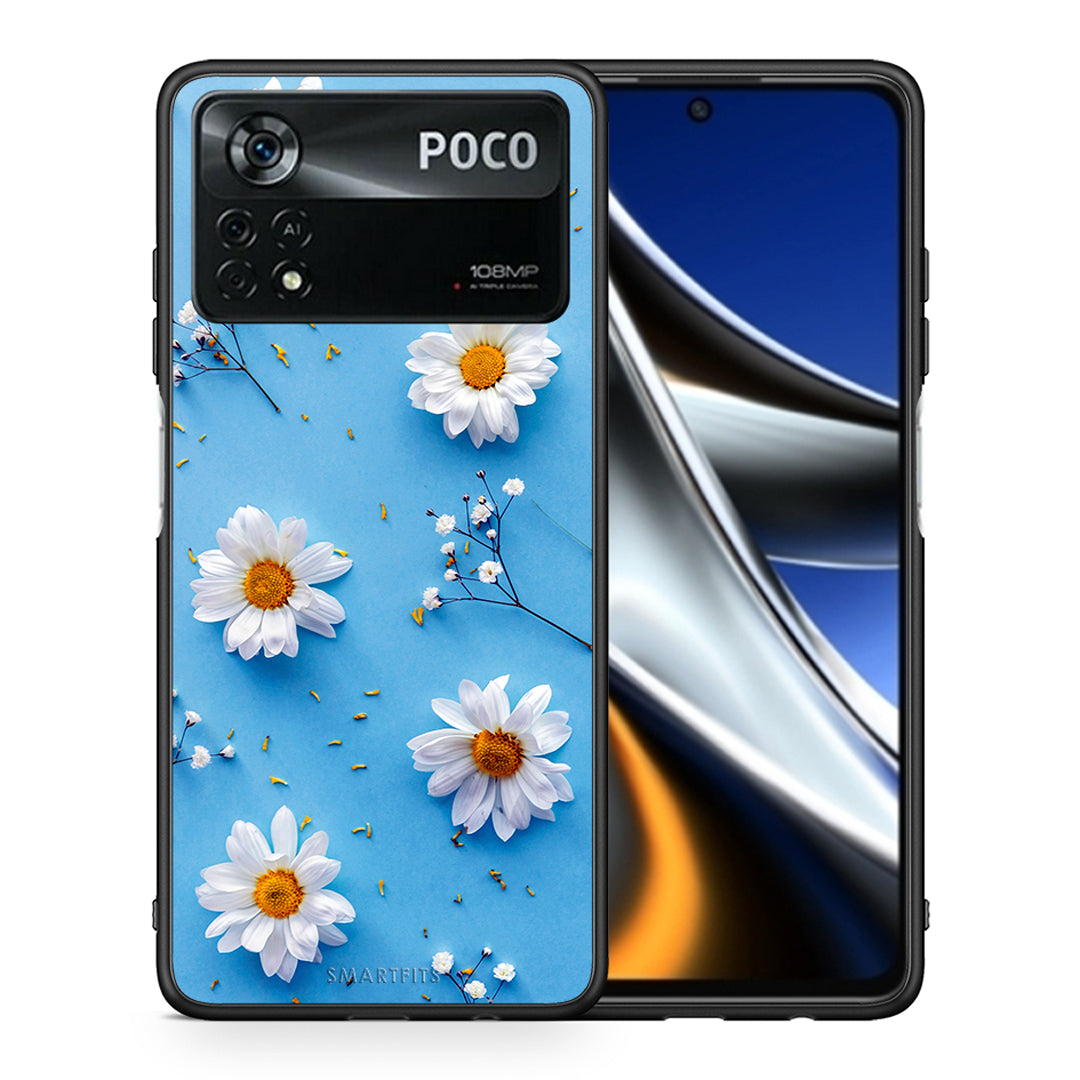Θήκη Xiaomi Poco X4 Pro 5G Real Daisies από τη Smartfits με σχέδιο στο πίσω μέρος και μαύρο περίβλημα | Xiaomi Poco X4 Pro 5G Real Daisies case with colorful back and black bezels