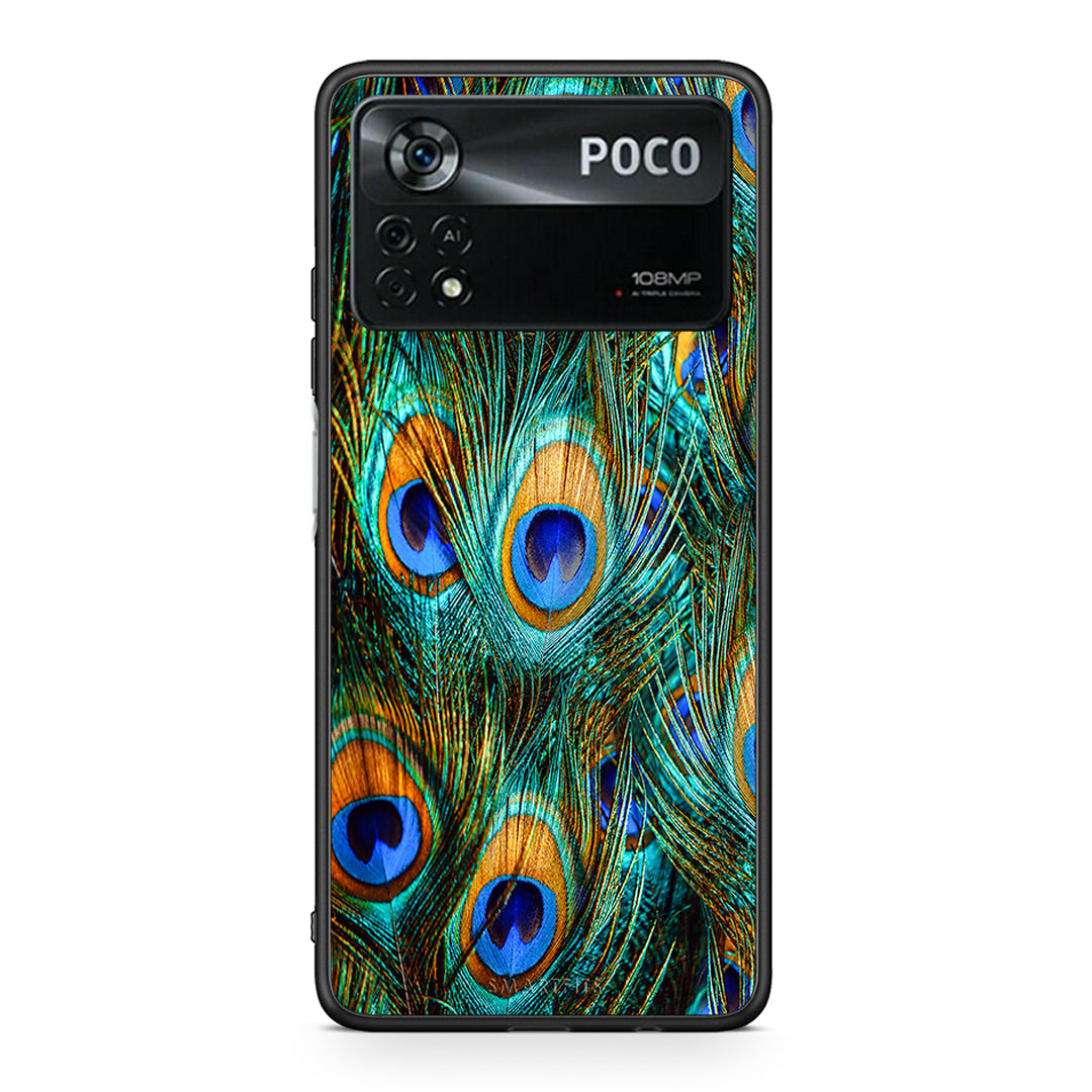 Xiaomi Poco X4 Pro 5G Real Peacock Feathers θήκη από τη Smartfits με σχέδιο στο πίσω μέρος και μαύρο περίβλημα | Smartphone case with colorful back and black bezels by Smartfits