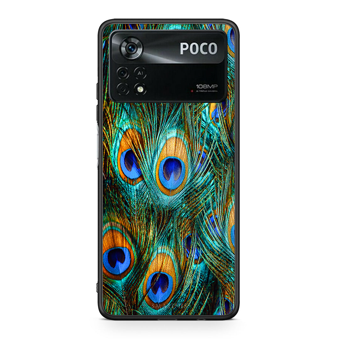 Xiaomi Poco X4 Pro 5G Real Peacock Feathers θήκη από τη Smartfits με σχέδιο στο πίσω μέρος και μαύρο περίβλημα | Smartphone case with colorful back and black bezels by Smartfits