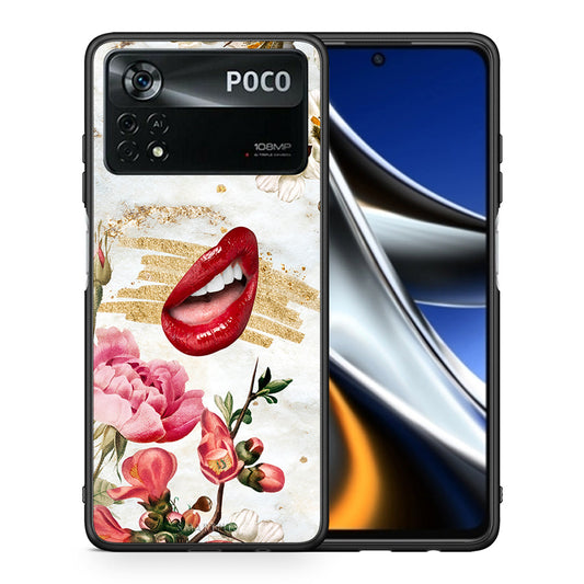 Θήκη Xiaomi Poco X4 Pro 5G Red Lips από τη Smartfits με σχέδιο στο πίσω μέρος και μαύρο περίβλημα | Xiaomi Poco X4 Pro 5G Red Lips case with colorful back and black bezels