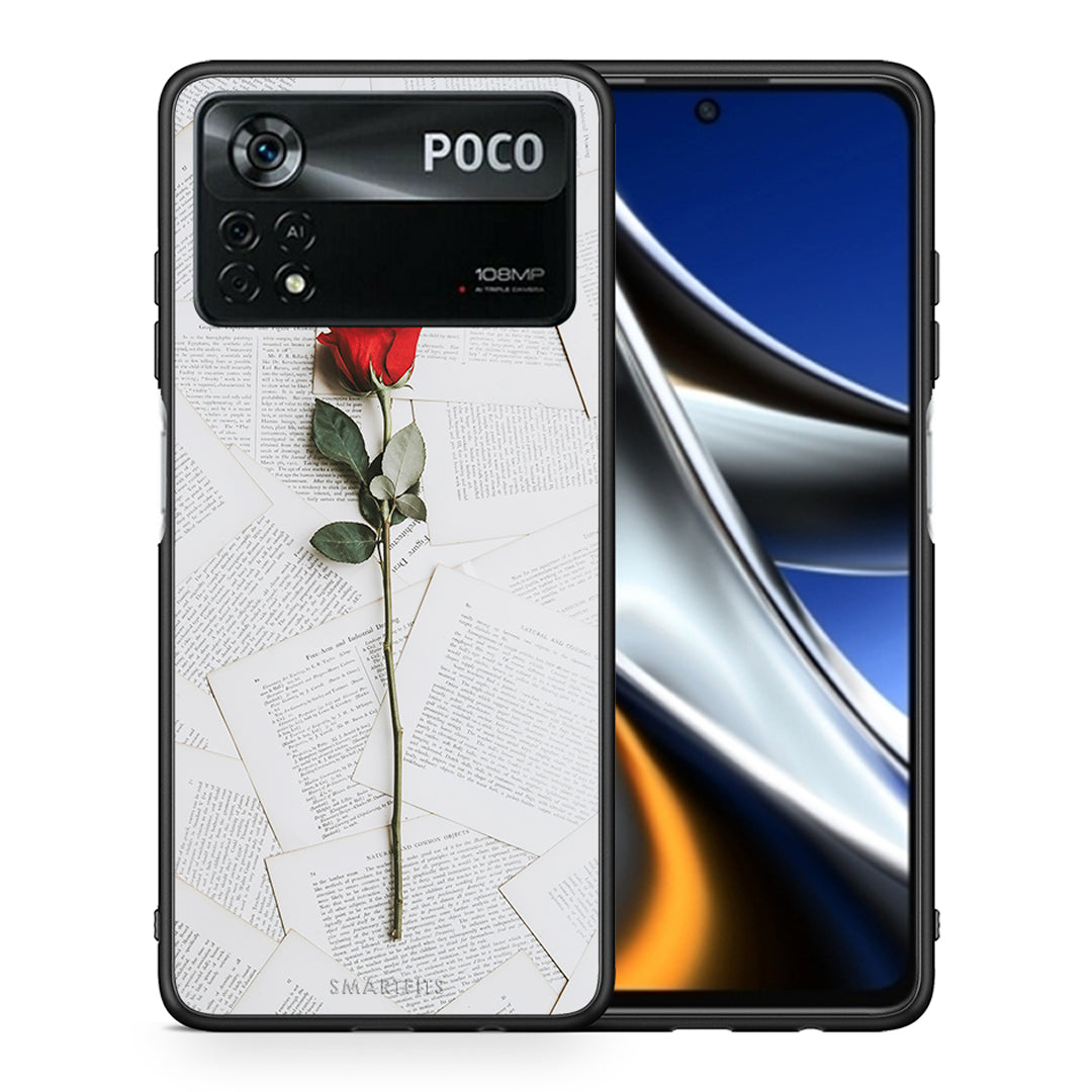 Θήκη Xiaomi Poco X4 Pro 5G Red Rose από τη Smartfits με σχέδιο στο πίσω μέρος και μαύρο περίβλημα | Xiaomi Poco X4 Pro 5G Red Rose case with colorful back and black bezels