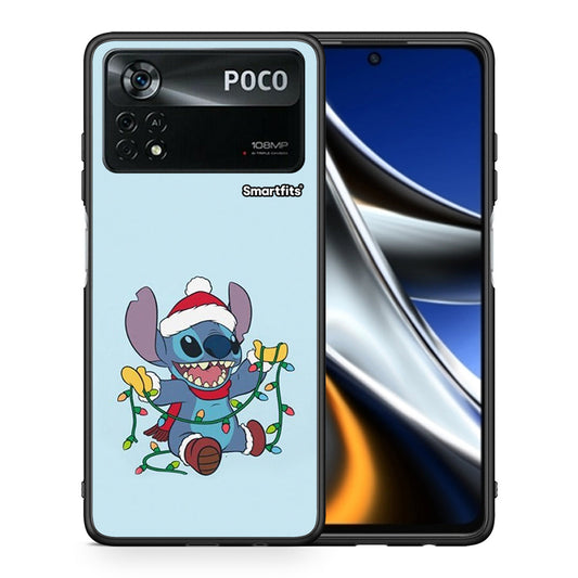 Θήκη Xiaomi Poco X4 Pro 5G Santa Stich από τη Smartfits με σχέδιο στο πίσω μέρος και μαύρο περίβλημα | Xiaomi Poco X4 Pro 5G Santa Stich case with colorful back and black bezels
