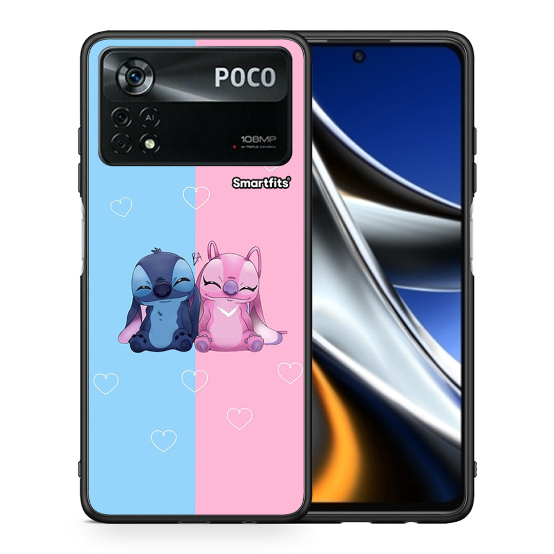 Θήκη Xiaomi Poco X4 Pro 5G Stitch And Angel από τη Smartfits με σχέδιο στο πίσω μέρος και μαύρο περίβλημα | Xiaomi Poco X4 Pro 5G Stitch And Angel case with colorful back and black bezels