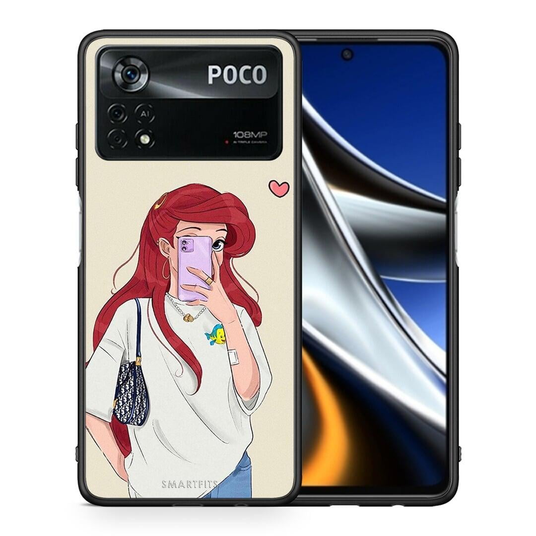 Θήκη Xiaomi Poco X4 Pro 5G Walking Mermaid από τη Smartfits με σχέδιο στο πίσω μέρος και μαύρο περίβλημα | Xiaomi Poco X4 Pro 5G Walking Mermaid case with colorful back and black bezels