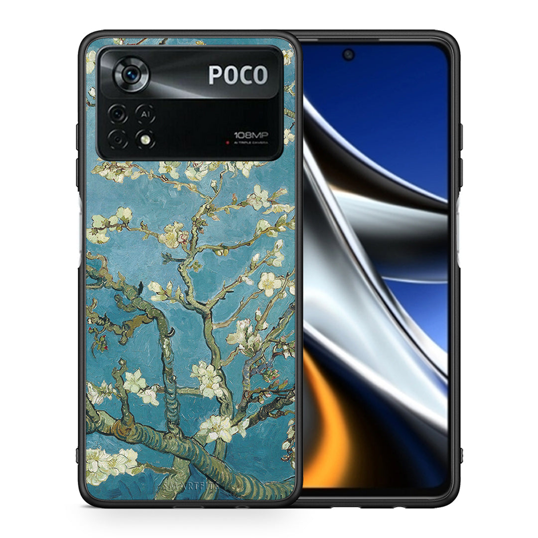 Θήκη Xiaomi Poco X4 Pro 5G White Blossoms από τη Smartfits με σχέδιο στο πίσω μέρος και μαύρο περίβλημα | Xiaomi Poco X4 Pro 5G White Blossoms case with colorful back and black bezels
