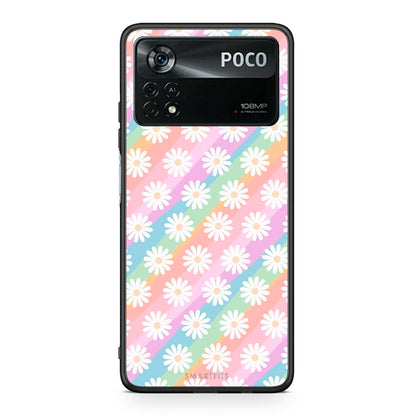 Xiaomi Poco X4 Pro 5G White Daisies θήκη από τη Smartfits με σχέδιο στο πίσω μέρος και μαύρο περίβλημα | Smartphone case with colorful back and black bezels by Smartfits