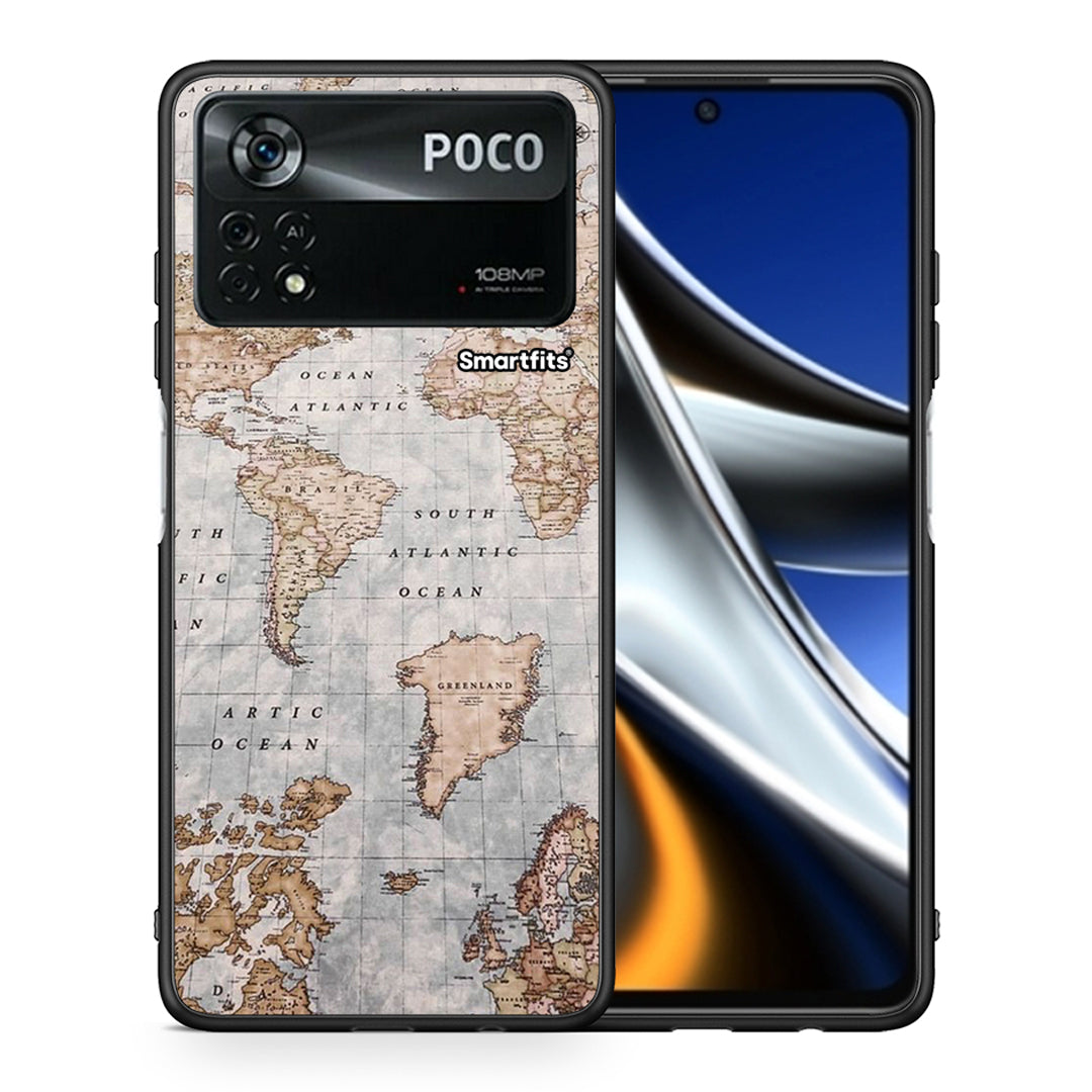 Θήκη Xiaomi Poco X4 Pro 5G World Map από τη Smartfits με σχέδιο στο πίσω μέρος και μαύρο περίβλημα | Xiaomi Poco X4 Pro 5G World Map case with colorful back and black bezels