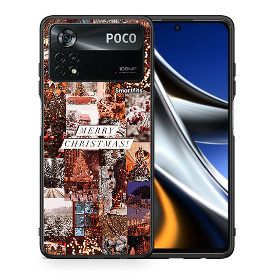 Θήκη Xiaomi Poco X4 Pro 5G Xmas Collage από τη Smartfits με σχέδιο στο πίσω μέρος και μαύρο περίβλημα | Xiaomi Poco X4 Pro 5G Xmas Collage case with colorful back and black bezels