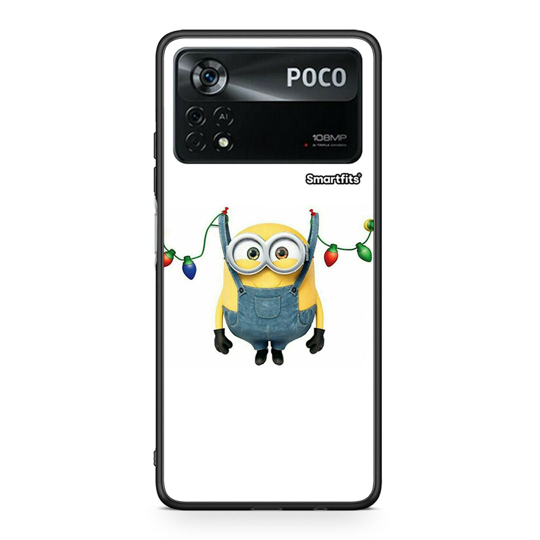 Xiaomi Poco X4 Pro 5G Xmas Minion Lights θήκη από τη Smartfits με σχέδιο στο πίσω μέρος και μαύρο περίβλημα | Smartphone case with colorful back and black bezels by Smartfits