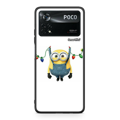 Xiaomi Poco X4 Pro 5G Xmas Minion Lights θήκη από τη Smartfits με σχέδιο στο πίσω μέρος και μαύρο περίβλημα | Smartphone case with colorful back and black bezels by Smartfits