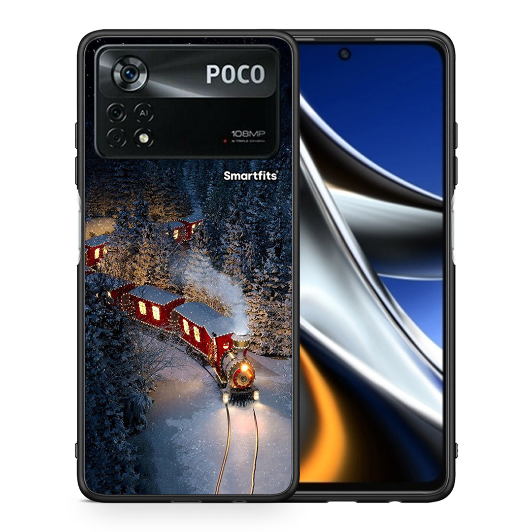 Θήκη Xiaomi Poco X4 Pro 5G Xmas Train από τη Smartfits με σχέδιο στο πίσω μέρος και μαύρο περίβλημα | Xiaomi Poco X4 Pro 5G Xmas Train case with colorful back and black bezels