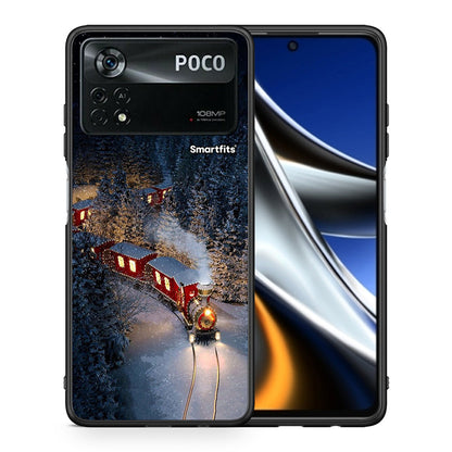 Θήκη Xiaomi Poco X4 Pro 5G Xmas Train από τη Smartfits με σχέδιο στο πίσω μέρος και μαύρο περίβλημα | Xiaomi Poco X4 Pro 5G Xmas Train case with colorful back and black bezels