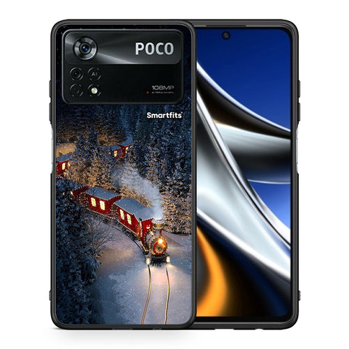 Θήκη Xiaomi Poco X4 Pro 5G Xmas Train από τη Smartfits με σχέδιο στο πίσω μέρος και μαύρο περίβλημα | Xiaomi Poco X4 Pro 5G Xmas Train case with colorful back and black bezels