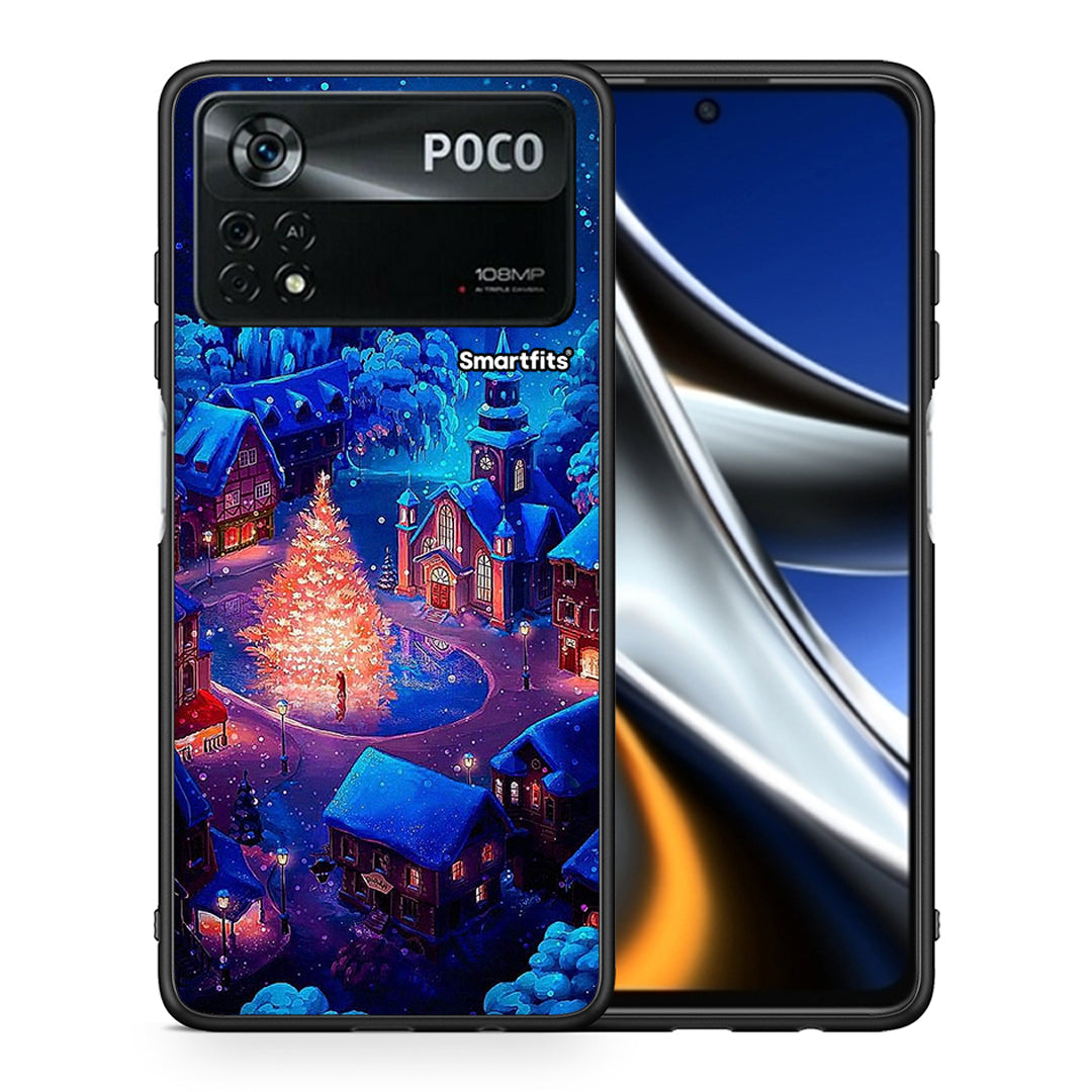 Θήκη Xiaomi Poco X4 Pro 5G Xmas Village από τη Smartfits με σχέδιο στο πίσω μέρος και μαύρο περίβλημα | Xiaomi Poco X4 Pro 5G Xmas Village case with colorful back and black bezels