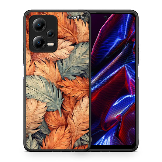 Θήκη Xiaomi Poco X5 5G Dual Autumn Leaves από τη Smartfits με σχέδιο στο πίσω μέρος και μαύρο περίβλημα | Xiaomi Poco X5 5G Dual Autumn Leaves Case with Colorful Back and Black Bezels