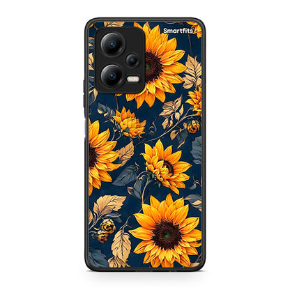 Θήκη Xiaomi Poco X5 5G Dual Autumn Sunflowers από τη Smartfits με σχέδιο στο πίσω μέρος και μαύρο περίβλημα | Xiaomi Poco X5 5G Dual Autumn Sunflowers Case with Colorful Back and Black Bezels