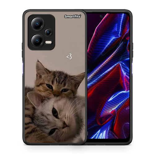 Θήκη Xiaomi Poco X5 5G Dual Cats In Love από τη Smartfits με σχέδιο στο πίσω μέρος και μαύρο περίβλημα | Xiaomi Poco X5 5G Dual Cats In Love Case with Colorful Back and Black Bezels