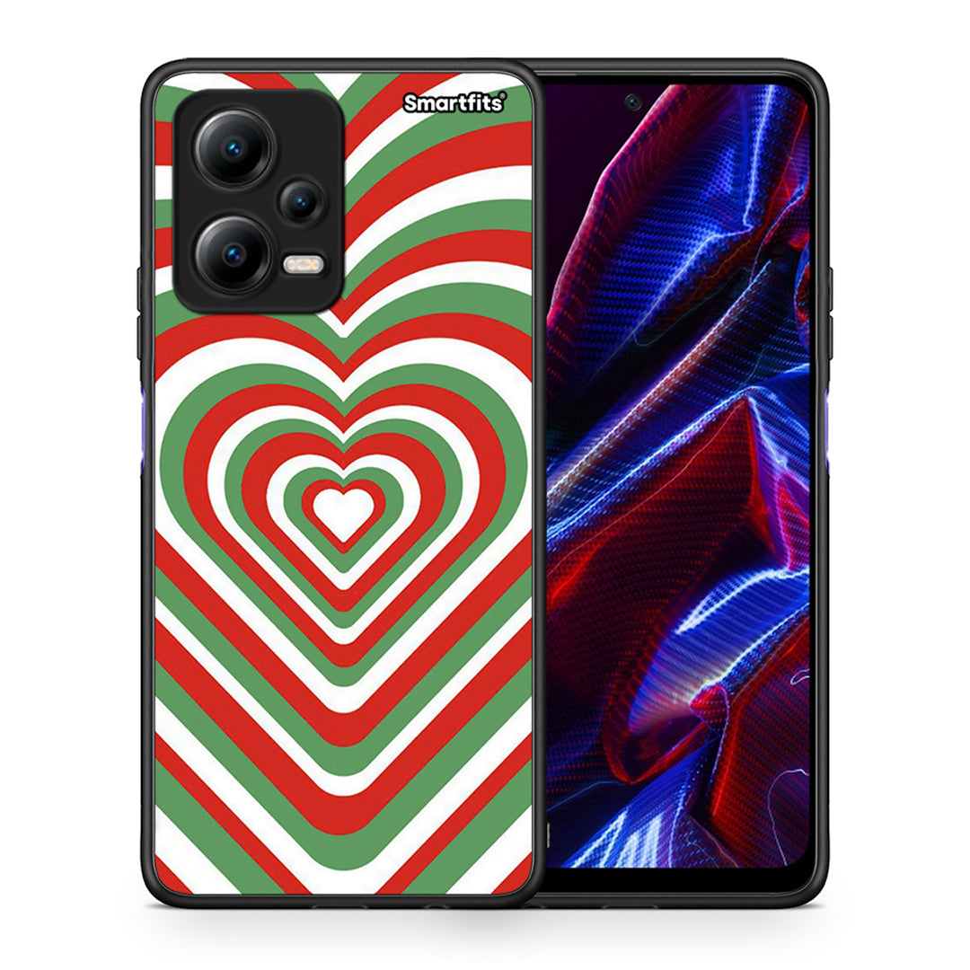 Θήκη Xiaomi Poco X5 5G Dual Christmas Hearts από τη Smartfits με σχέδιο στο πίσω μέρος και μαύρο περίβλημα | Xiaomi Poco X5 5G Dual Christmas Hearts Case with Colorful Back and Black Bezels