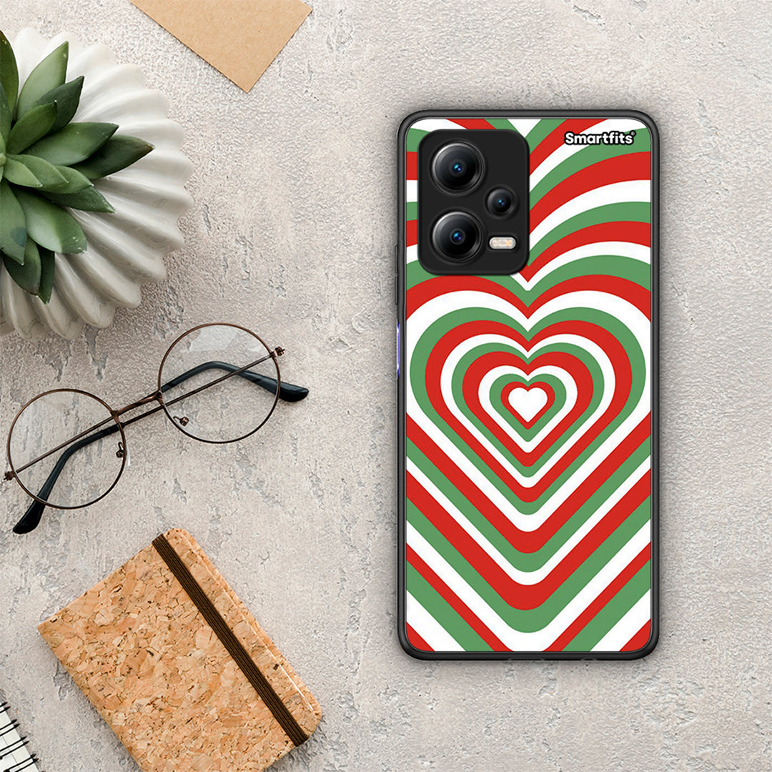 Θήκη Xiaomi Poco X5 5G Dual Christmas Hearts από τη Smartfits με σχέδιο στο πίσω μέρος και μαύρο περίβλημα | Xiaomi Poco X5 5G Dual Christmas Hearts Case with Colorful Back and Black Bezels