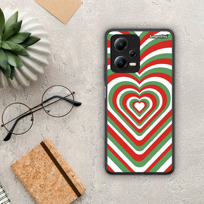 Θήκη Xiaomi Poco X5 5G Dual Christmas Hearts από τη Smartfits με σχέδιο στο πίσω μέρος και μαύρο περίβλημα | Xiaomi Poco X5 5G Dual Christmas Hearts Case with Colorful Back and Black Bezels