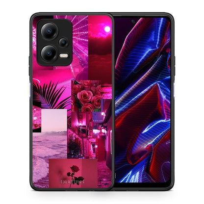 Θήκη Xiaomi Poco X5 5G Dual Collage Red Roses από τη Smartfits με σχέδιο στο πίσω μέρος και μαύρο περίβλημα | Xiaomi Poco X5 5G Dual Collage Red Roses Case with Colorful Back and Black Bezels