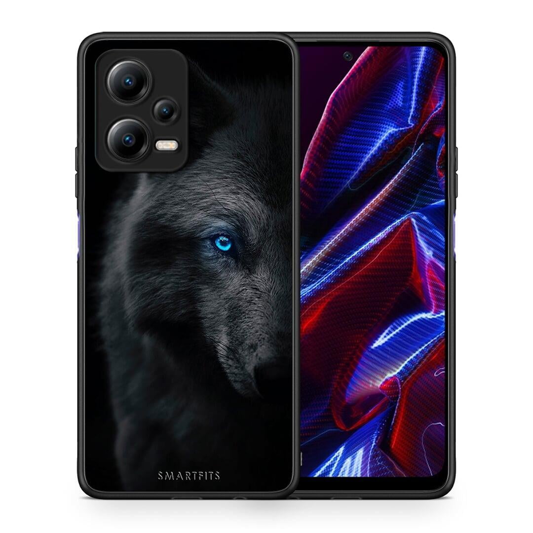 Θήκη Xiaomi Poco X5 5G Dual Dark Wolf από τη Smartfits με σχέδιο στο πίσω μέρος και μαύρο περίβλημα | Xiaomi Poco X5 5G Dual Dark Wolf Case with Colorful Back and Black Bezels