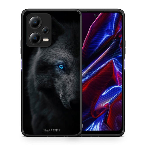 Θήκη Xiaomi Poco X5 5G Dual Dark Wolf από τη Smartfits με σχέδιο στο πίσω μέρος και μαύρο περίβλημα | Xiaomi Poco X5 5G Dual Dark Wolf Case with Colorful Back and Black Bezels
