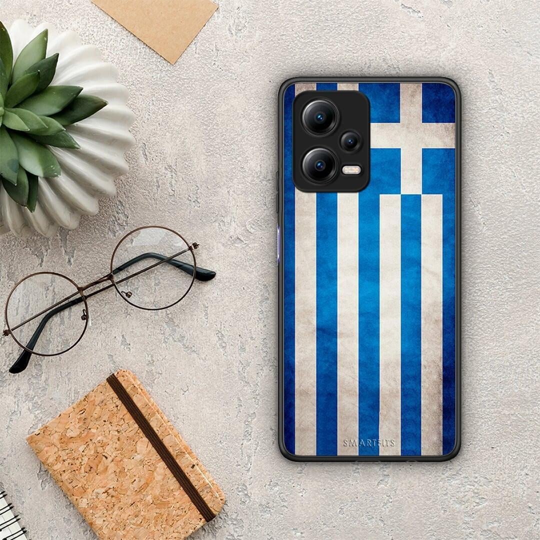 Θήκη Xiaomi Poco X5 5G Dual Flag Greek από τη Smartfits με σχέδιο στο πίσω μέρος και μαύρο περίβλημα | Xiaomi Poco X5 5G Dual Flag Greek Case with Colorful Back and Black Bezels