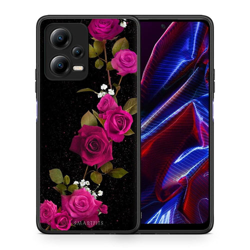 Θήκη Xiaomi Poco X5 5G Dual Flower Red Roses από τη Smartfits με σχέδιο στο πίσω μέρος και μαύρο περίβλημα | Xiaomi Poco X5 5G Dual Flower Red Roses Case with Colorful Back and Black Bezels