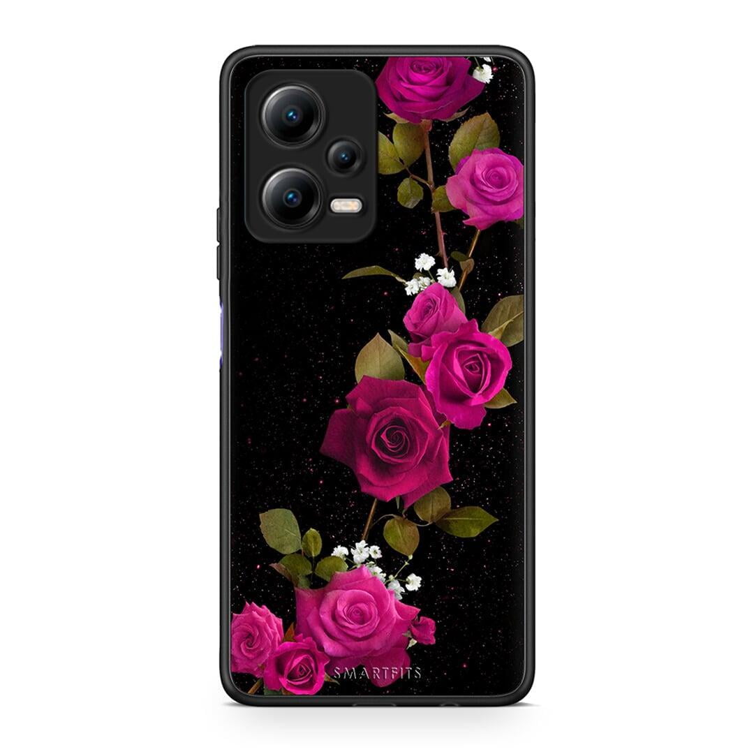 Θήκη Xiaomi Poco X5 5G Dual Flower Red Roses από τη Smartfits με σχέδιο στο πίσω μέρος και μαύρο περίβλημα | Xiaomi Poco X5 5G Dual Flower Red Roses Case with Colorful Back and Black Bezels