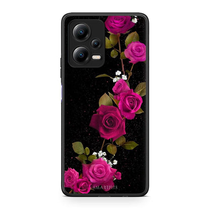 Θήκη Xiaomi Poco X5 5G Dual Flower Red Roses από τη Smartfits με σχέδιο στο πίσω μέρος και μαύρο περίβλημα | Xiaomi Poco X5 5G Dual Flower Red Roses Case with Colorful Back and Black Bezels