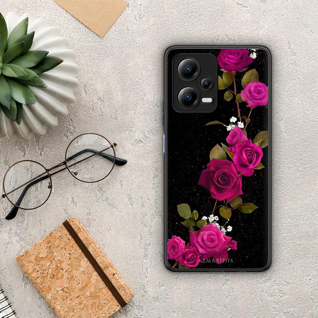 Θήκη Xiaomi Poco X5 5G Dual Flower Red Roses από τη Smartfits με σχέδιο στο πίσω μέρος και μαύρο περίβλημα | Xiaomi Poco X5 5G Dual Flower Red Roses Case with Colorful Back and Black Bezels