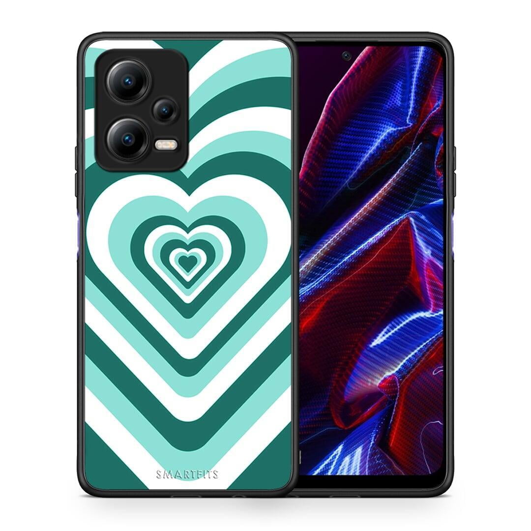 Θήκη Xiaomi Poco X5 5G Dual Green Hearts από τη Smartfits με σχέδιο στο πίσω μέρος και μαύρο περίβλημα | Xiaomi Poco X5 5G Dual Green Hearts Case with Colorful Back and Black Bezels