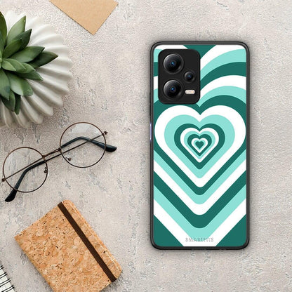 Θήκη Xiaomi Poco X5 5G Dual Green Hearts από τη Smartfits με σχέδιο στο πίσω μέρος και μαύρο περίβλημα | Xiaomi Poco X5 5G Dual Green Hearts Case with Colorful Back and Black Bezels
