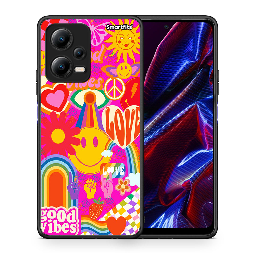 Θήκη Xiaomi Poco X5 5G Dual Hippie Love από τη Smartfits με σχέδιο στο πίσω μέρος και μαύρο περίβλημα | Xiaomi Poco X5 5G Dual Hippie Love Case with Colorful Back and Black Bezels