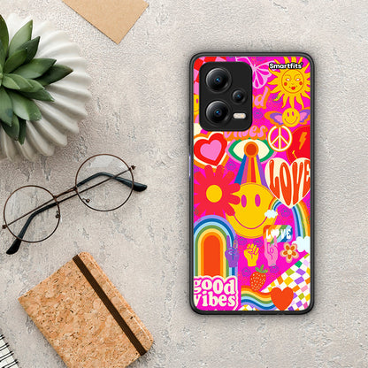 Θήκη Xiaomi Poco X5 5G Dual Hippie Love από τη Smartfits με σχέδιο στο πίσω μέρος και μαύρο περίβλημα | Xiaomi Poco X5 5G Dual Hippie Love Case with Colorful Back and Black Bezels