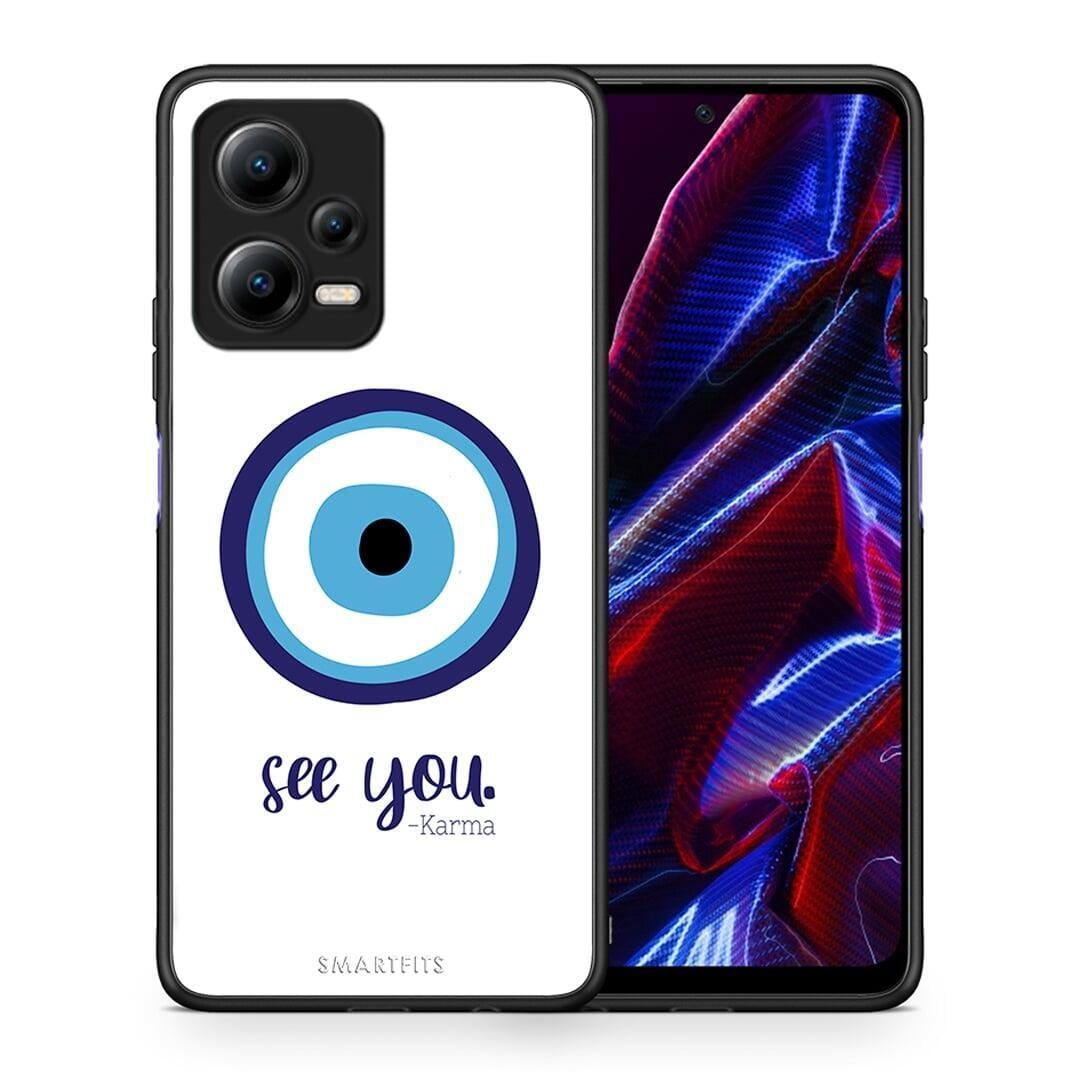 Θήκη Xiaomi Poco X5 5G Dual Karma Says από τη Smartfits με σχέδιο στο πίσω μέρος και μαύρο περίβλημα | Xiaomi Poco X5 5G Dual Karma Says Case with Colorful Back and Black Bezels