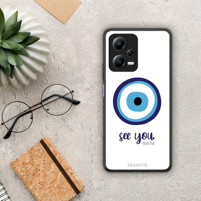 Θήκη Xiaomi Poco X5 5G Dual Karma Says από τη Smartfits με σχέδιο στο πίσω μέρος και μαύρο περίβλημα | Xiaomi Poco X5 5G Dual Karma Says Case with Colorful Back and Black Bezels