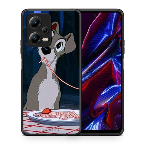 Θήκη Xiaomi Poco X5 5G Dual Lady And Tramp 1 από τη Smartfits με σχέδιο στο πίσω μέρος και μαύρο περίβλημα | Xiaomi Poco X5 5G Dual Lady And Tramp 1 Case with Colorful Back and Black Bezels