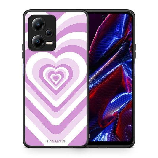 Θήκη Xiaomi Poco X5 5G Dual Lilac Hearts από τη Smartfits με σχέδιο στο πίσω μέρος και μαύρο περίβλημα | Xiaomi Poco X5 5G Dual Lilac Hearts Case with Colorful Back and Black Bezels