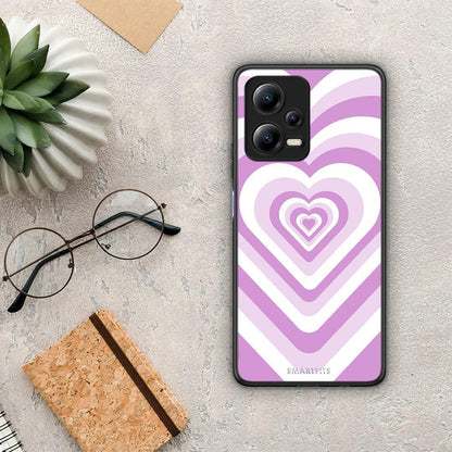 Θήκη Xiaomi Poco X5 5G Dual Lilac Hearts από τη Smartfits με σχέδιο στο πίσω μέρος και μαύρο περίβλημα | Xiaomi Poco X5 5G Dual Lilac Hearts Case with Colorful Back and Black Bezels