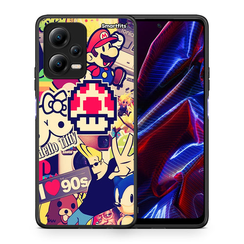 Θήκη Xiaomi Poco X5 5G Dual Love The 90s από τη Smartfits με σχέδιο στο πίσω μέρος και μαύρο περίβλημα | Xiaomi Poco X5 5G Dual Love The 90s Case with Colorful Back and Black Bezels