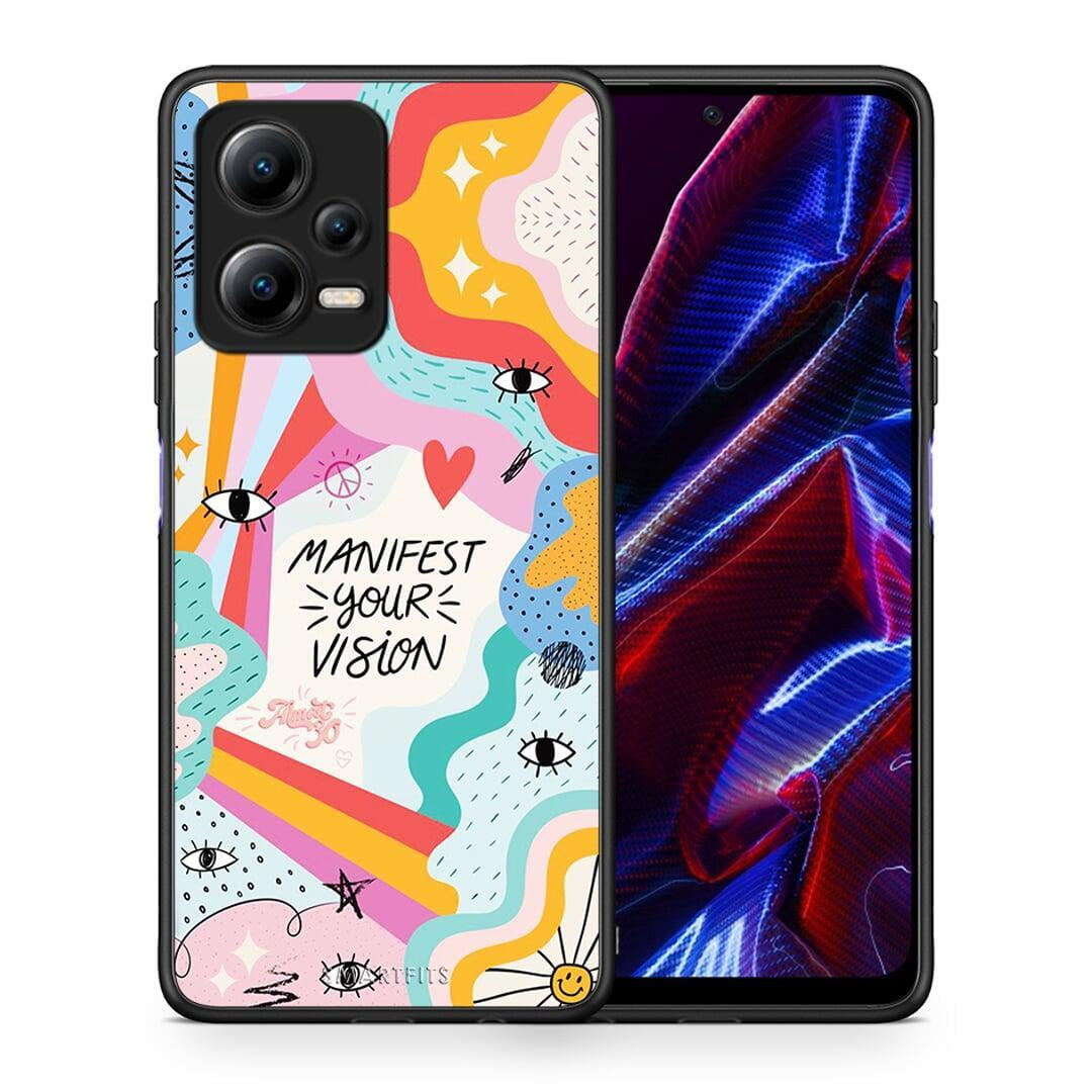 Θήκη Xiaomi Poco X5 5G Dual Manifest Your Vision από τη Smartfits με σχέδιο στο πίσω μέρος και μαύρο περίβλημα | Xiaomi Poco X5 5G Dual Manifest Your Vision Case with Colorful Back and Black Bezels