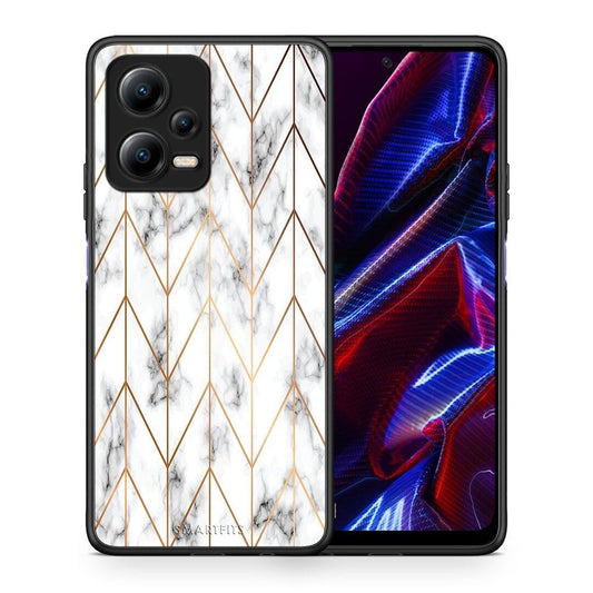 Θήκη Xiaomi Poco X5 5G Dual Marble Gold Geometric από τη Smartfits με σχέδιο στο πίσω μέρος και μαύρο περίβλημα | Xiaomi Poco X5 5G Dual Marble Gold Geometric Case with Colorful Back and Black Bezels
