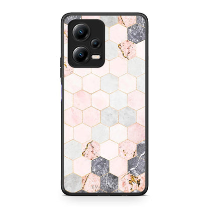 Θήκη Xiaomi Poco X5 5G Dual Marble Hexagon Pink από τη Smartfits με σχέδιο στο πίσω μέρος και μαύρο περίβλημα | Xiaomi Poco X5 5G Dual Marble Hexagon Pink Case with Colorful Back and Black Bezels