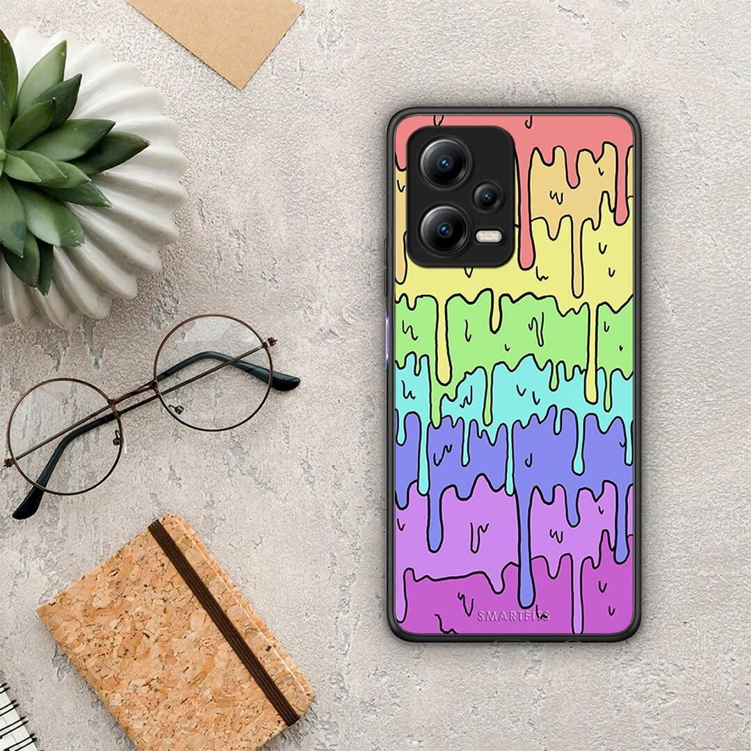 Θήκη Xiaomi Poco X5 5G Dual Melting Rainbow από τη Smartfits με σχέδιο στο πίσω μέρος και μαύρο περίβλημα | Xiaomi Poco X5 5G Dual Melting Rainbow Case with Colorful Back and Black Bezels