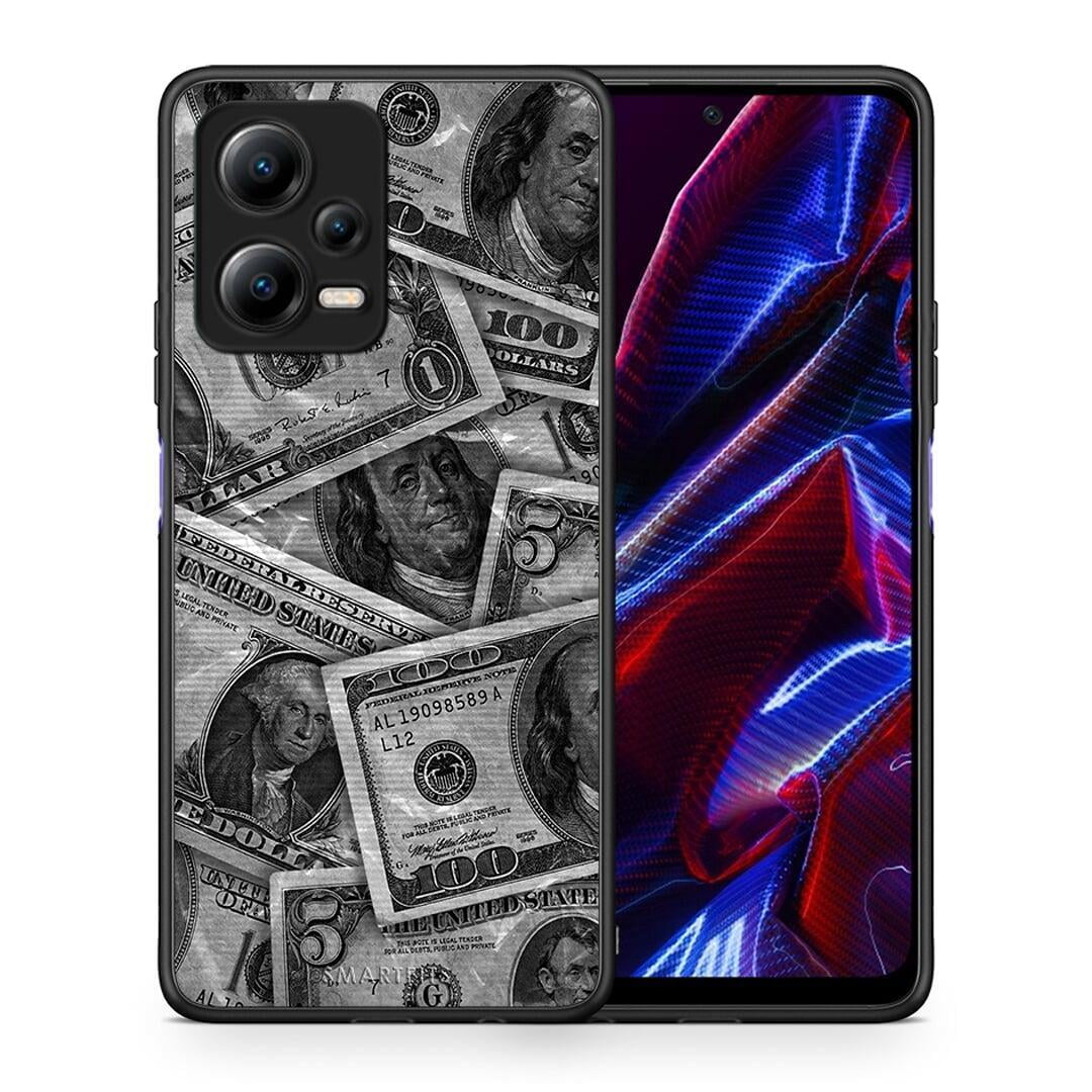 Θήκη Xiaomi Poco X5 5G Dual Money Dollars από τη Smartfits με σχέδιο στο πίσω μέρος και μαύρο περίβλημα | Xiaomi Poco X5 5G Dual Money Dollars Case with Colorful Back and Black Bezels